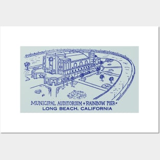 1947 Municpal Auditorium & Rainbow Pier Long Beach Posters and Art